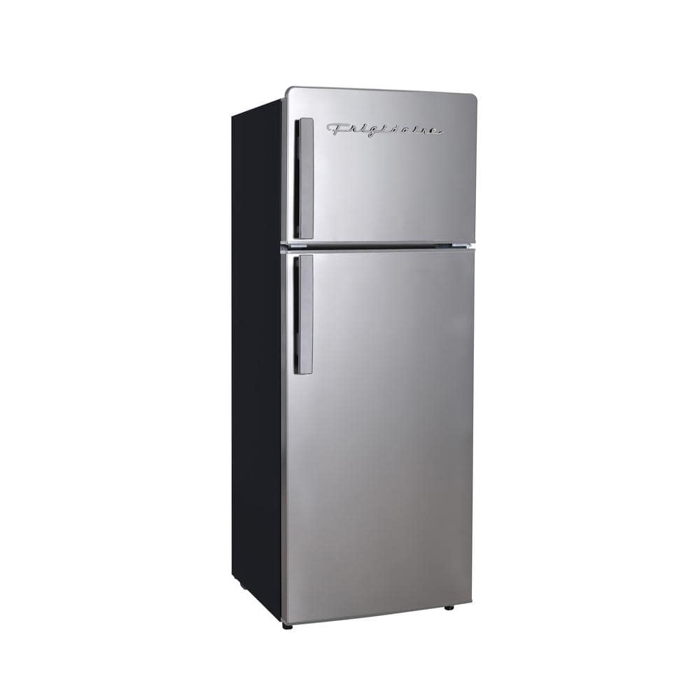 Frigidaire 7.2 cu. ft. Top Freezer Retro Stainless Steel look Refrigerator with Stainless Steel Door, Black cabinet with Stainless Steel Door