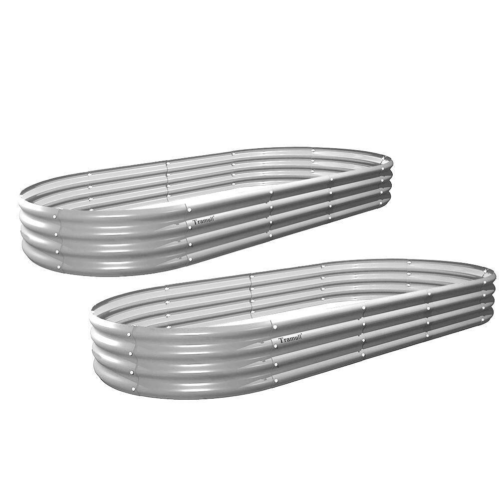 4 x 2 x 1 ft. Light Grey Oval Metal Raised Garden Bed (2-Pack)