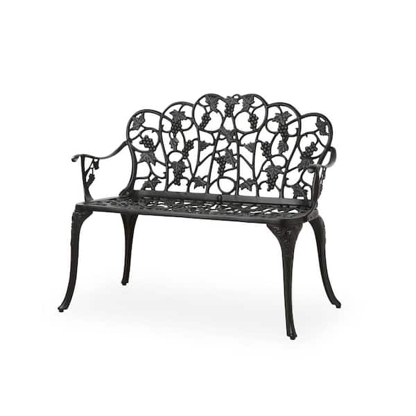 Evergreen Grape 42 in. Black Metal Outdoor Garden Bench