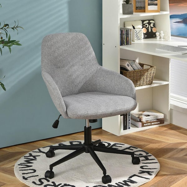 Gray Linen Accent Office Chair Adjustable Rolling Swivel Task Chair with Armrest