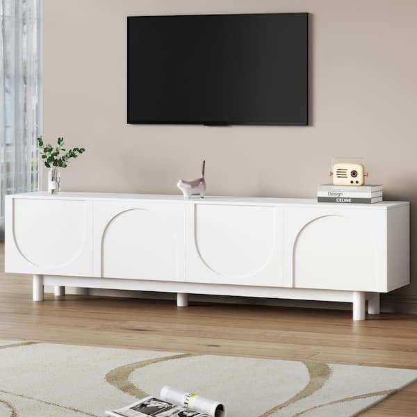 Harper & Bright Designs White Modern TV Stand Fits TVs up to 78 in. with Elegant Arch Pattern Design, Adjustable Shelves, Solid Wood Legs