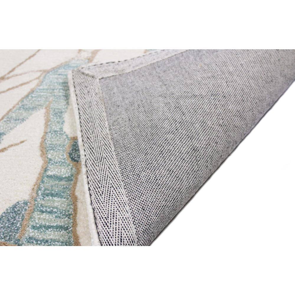 Ivory and Blue Abstract Wool and Viscose 5'6" x 8'6" Rug