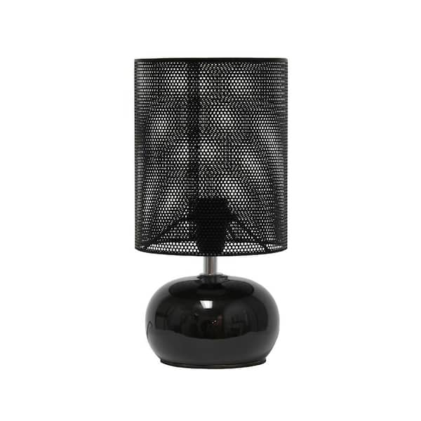 Simple Designs 10.04 in. Mesh Around Bedside Mini Ceramic Table Lamp for Living Room, Bedroom, Entryway, Black