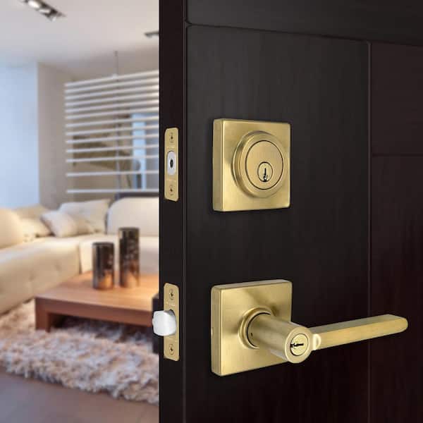 Tonebridge Brushed Gold Combo Pack with Single Cylinder Square Rose Deadbolt