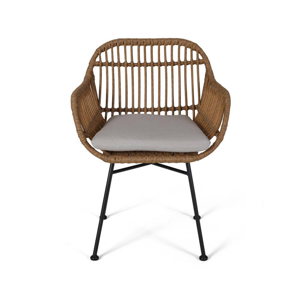 Curved Gray Rattan Outdoor Accent Chair Set with Cushions