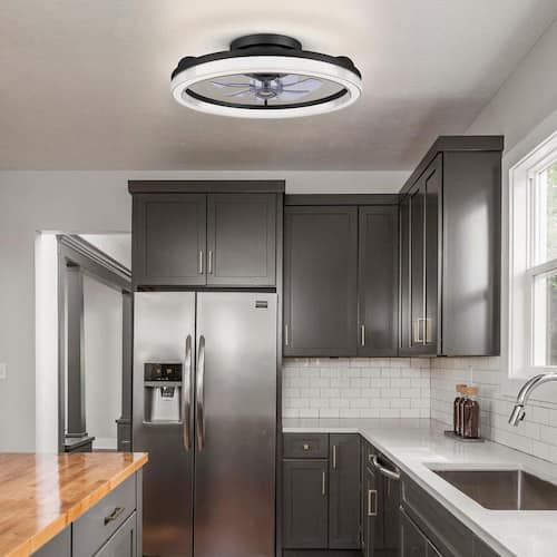 20 in. LED Indoor Bladeless App Control Low Profile Black Ceiling Fan with Light for Bedroom Lighting Lighting