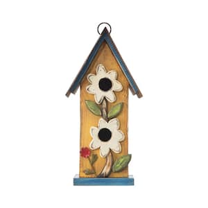 13.75 in. H 2-Tiered Distressed Solid Wood Birdhouse with Flower