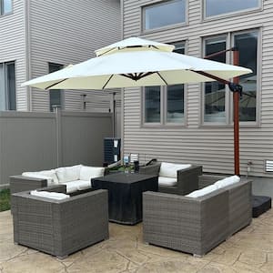 11 ft. Octagon All-aluminum 360-Degree Rotation Wood pattern Cantilever Offset Outdoor Patio Umbrella in Cream