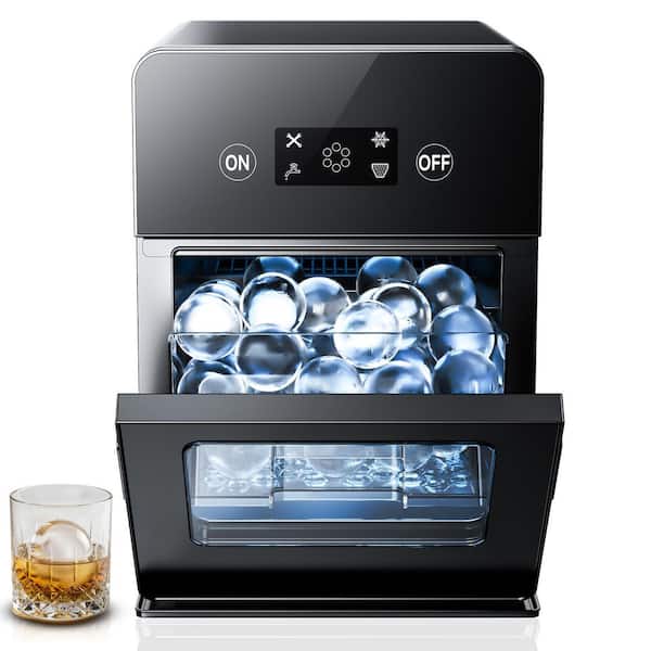 EUHOMY - 12.6 in. 22 lbs. Whiskey Ball Shaped Cocktail Ice Portable Countertop Ice Maker in Black with Auto-Cleaning