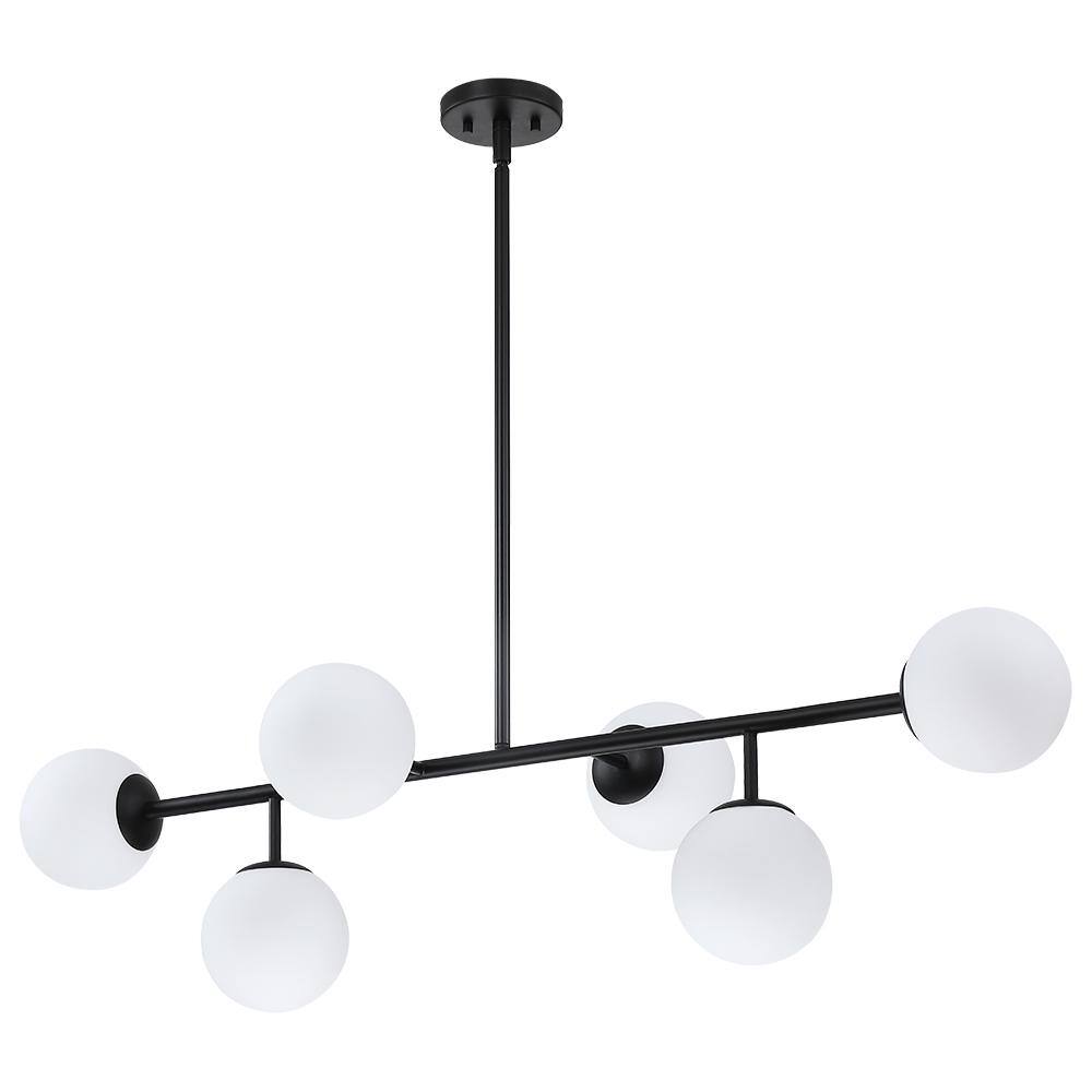 Matte Black Linear Sputnik Chandelier with Frosted Glass Globes