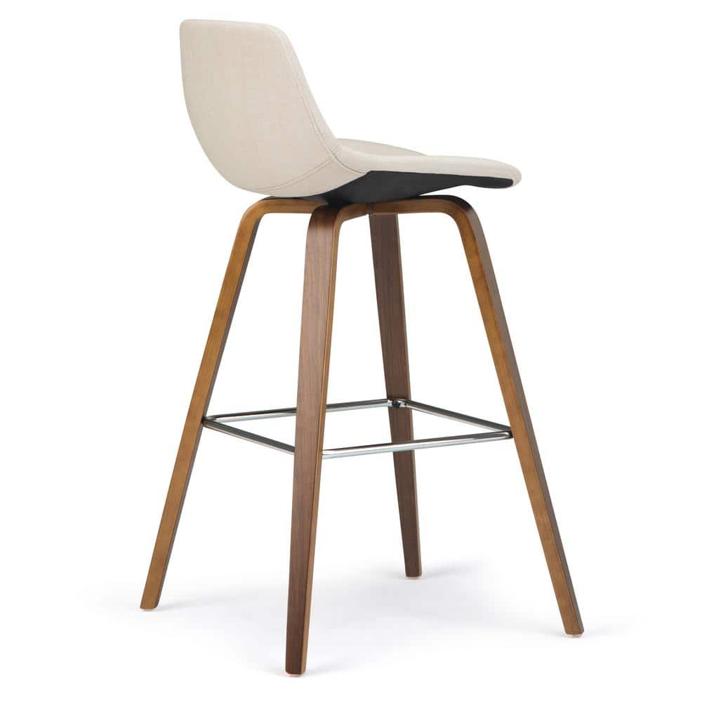 Mid-Century Modern Bentwood Counter Stool in Natural Linen Look