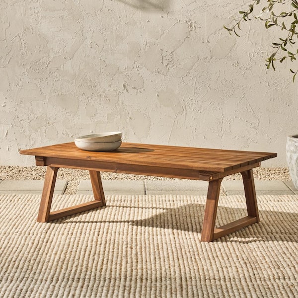 Walker Edison Furniture Company Brown Rectangle Wood Modern Outdoor Trapezoid-Leg Coffee Table