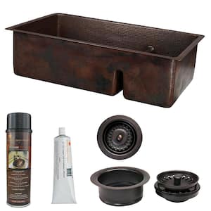 Dual Mount Copper 33 in. 70/30 Double Bowl Short Divide Kitchen Sink and Drain in Oil Rubbed Bronze