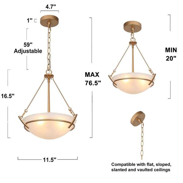 Zevni Combin Frosted Glass Pendant Light, 11.5 in. 3-Light