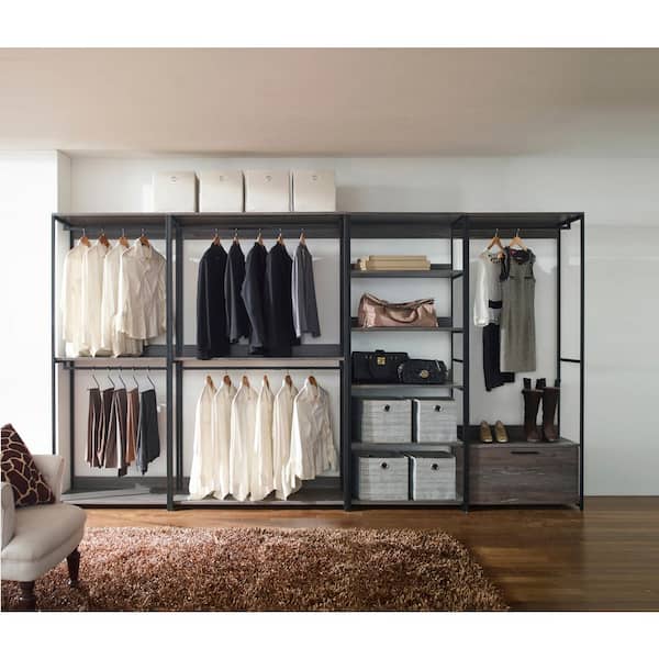 Monica 143 in. W Rustic Gray Walk-in Wood Closet System