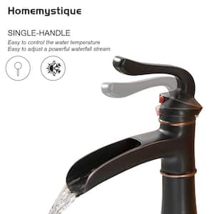 Single-Handle Single-Hole Bathroom Faucet Waterfall Modern Sink Basin Taps with Deckplate Included in Oil Rubbed Bronze