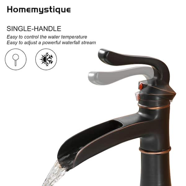 Single-Handle Single-Hole Bathroom Faucet Waterfall Modern Sink Basin Taps with Deckplate Included in Oil Rubbed Bronze