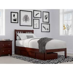 Tahoe Walnut Twin Extra Long Solid Wood Storage Platform Bed with USB Turbo Charger and 2 Extra Long Drawers