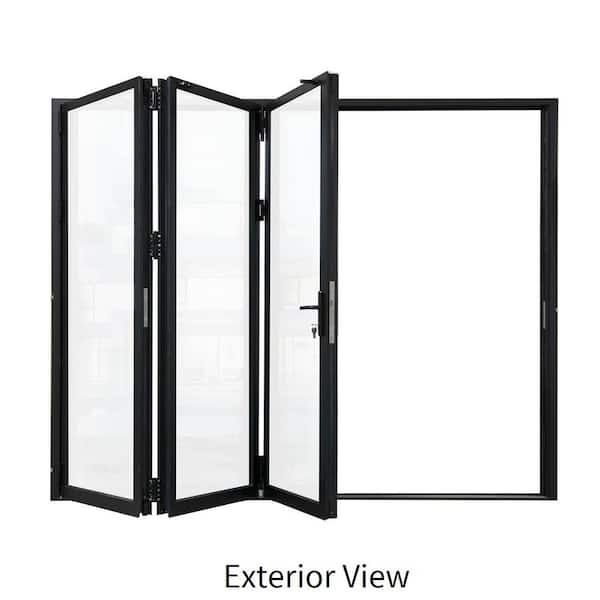 ATVIO Matte Black Right to Left Out-Swing Thermal Break Aluminum Folding Patio Door with Locks 108 in. x 80 in.