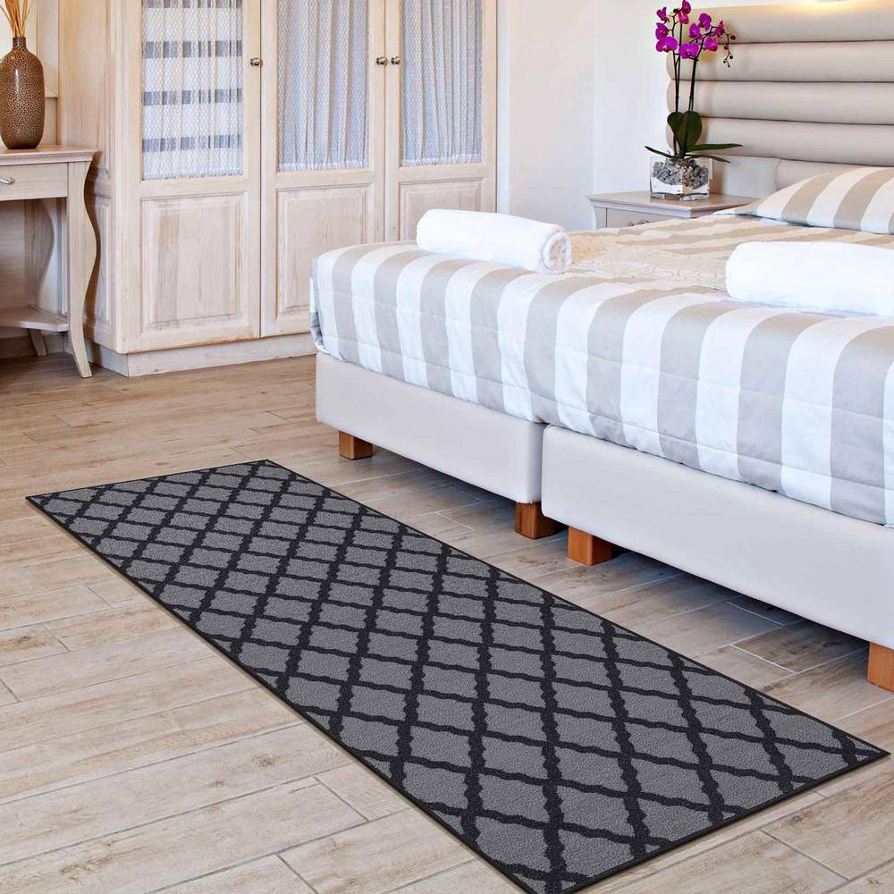 Dark Gray Washable Non-Slip Trellis Runner Rug