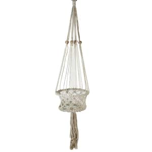 43 in. White Lattice Pattern Cotton Netting Decorative Planter Hanger