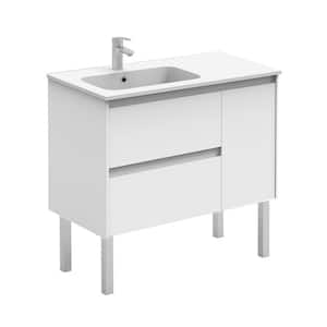 Ambra 35.6 in. W x 18.1 in. D x 22.3 in. H Single Sink Bath Vanity in Matte White with Gloss White Ceramic Top