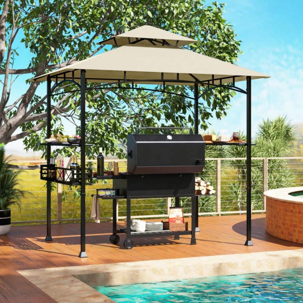 8 ft. x 5 ft. Beige Canopy Outdoor Grill Gazebo with 2 Side Shelves and Hooks price history on PriceWatchPro