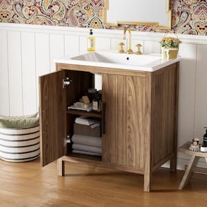 30 in. W Freestanding Bath Vanity in Wood with White Ceramic Top and Sink, Soft Closing Door