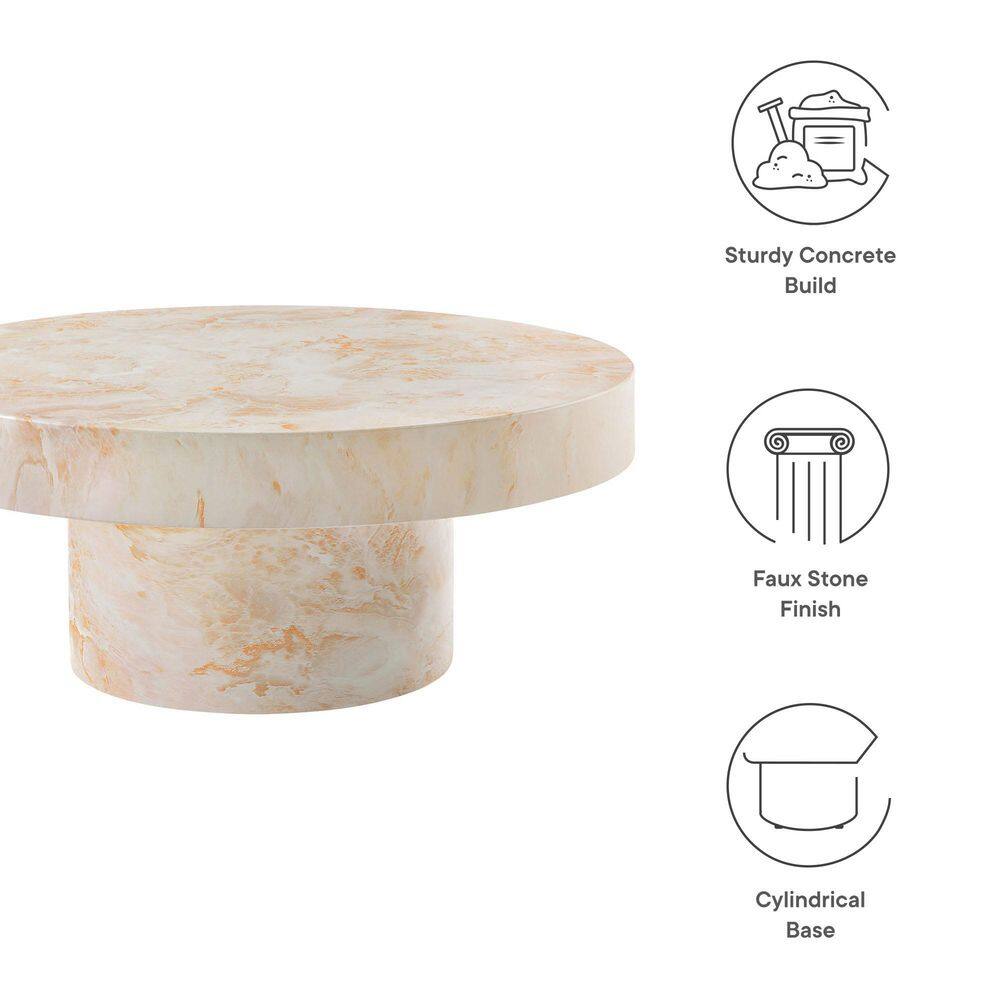 Alora Round Honey Onyx Faux Stone Concrete Coffee Table