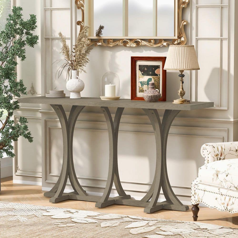 Harper & Bright Designs Geometric Design 59.8 in. Gray Rectangle Oak ...
