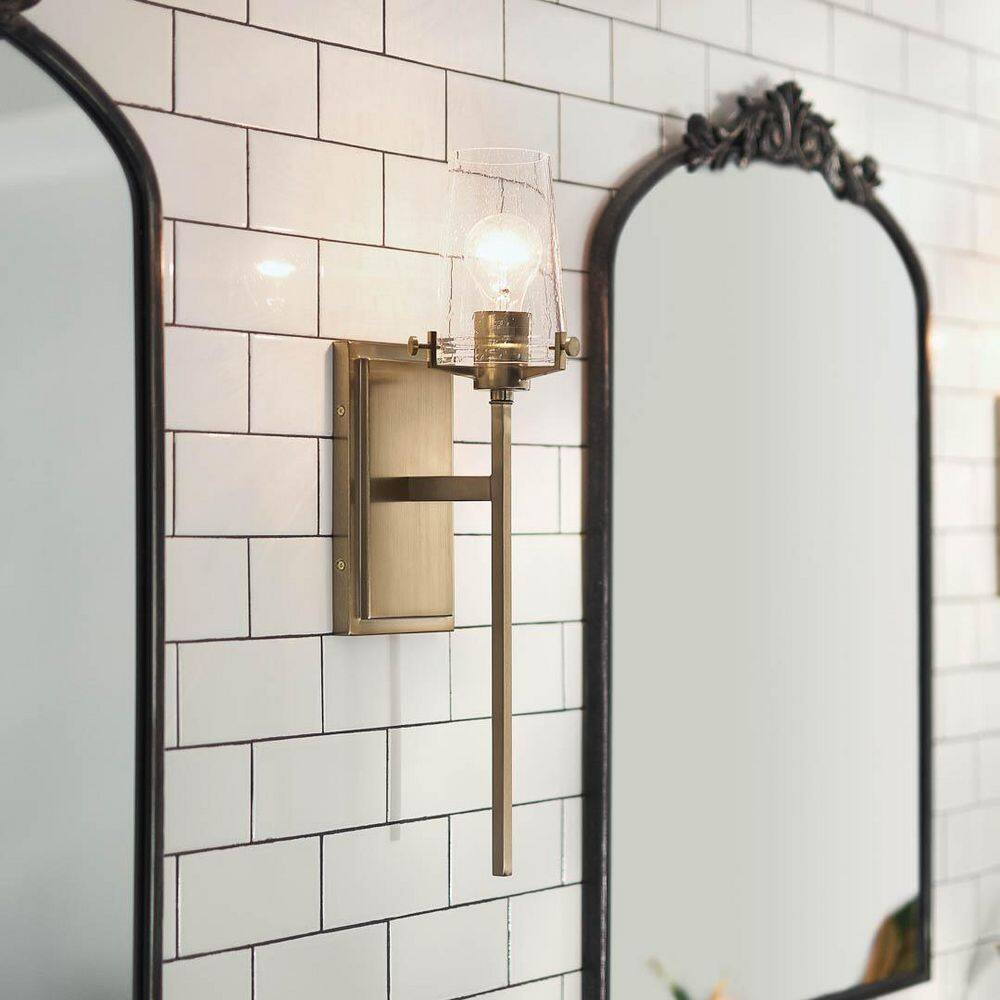 Alton 1-Light Champagne Bronze Bathroom Indoor Wall Sconce Light with Clear Seeded Glass Shade price history on PriceWatchPro