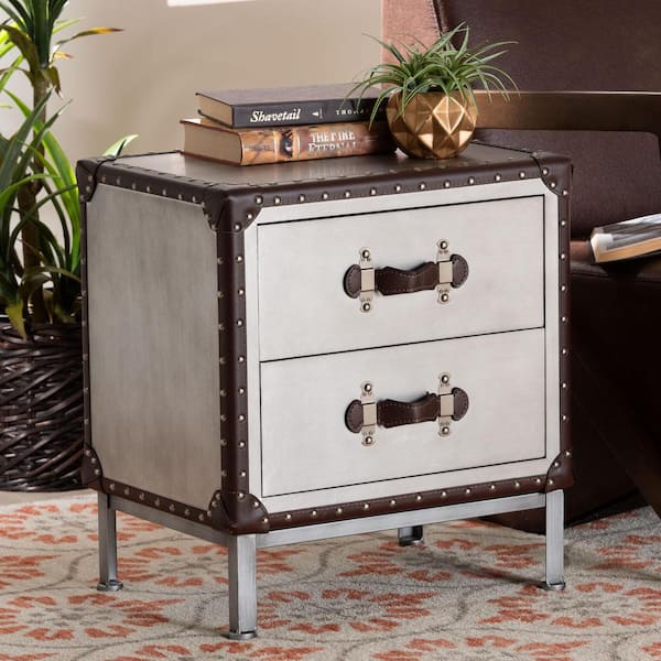 Baxton Studio Jacey 19.3 in. Silver/Black Rectangle Metal End Table