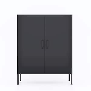 31.5 in. W x 15.75 in. D x 39.96 in. H Black Linen Cabinet Metal Storage Locker Cabinet, Mesh Doors, Adjustable Shelves