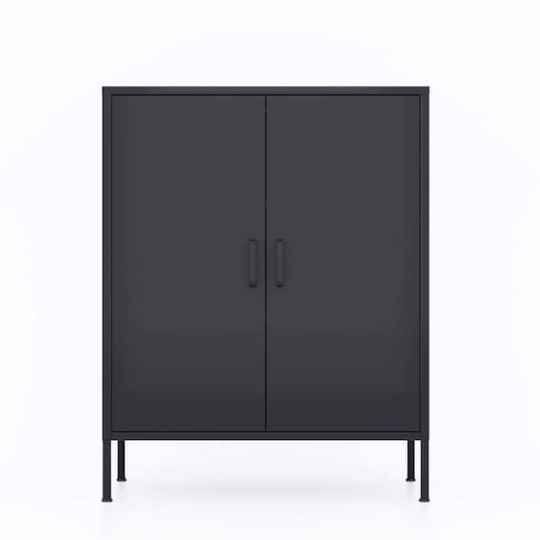 Unbranded 31.5 in. W x 15.75 in. D x 39.96 in. H Black Linen Cabinet Metal Storage Locker Cabinet, Mesh Doors, Adjustable Shelves