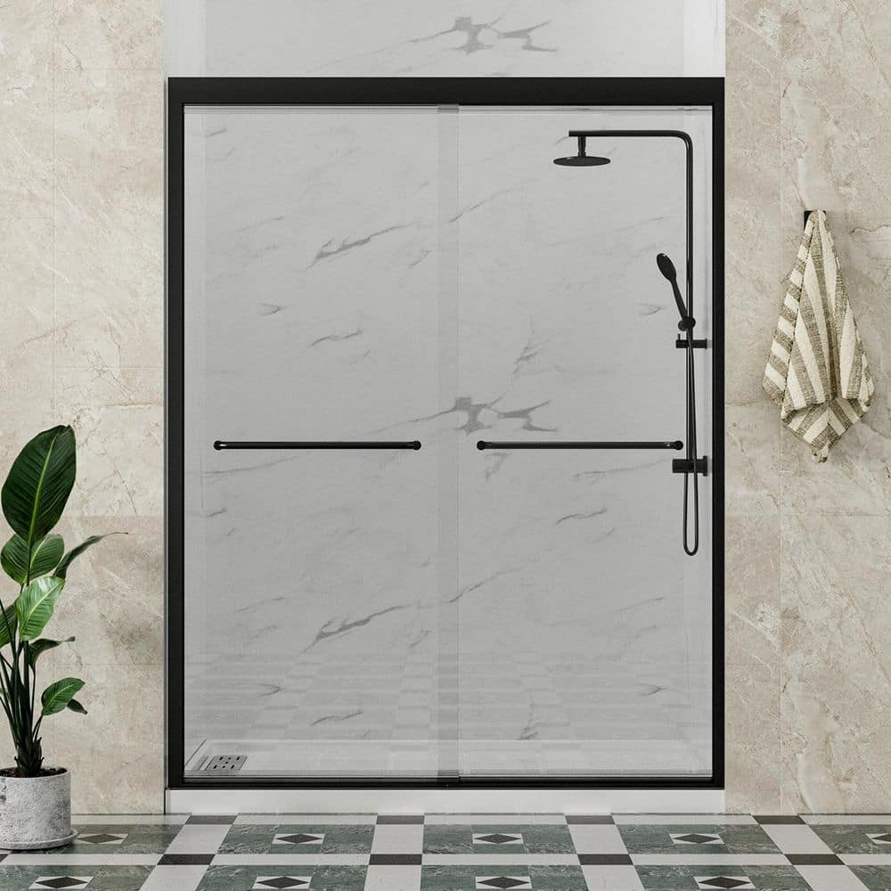 "Zena 56 in. to 60 in. W x 75 in. H Double Sliding Framed Shower Door in Matte Black with 5/16"" Clear Glass" price history on PriceWatchPro