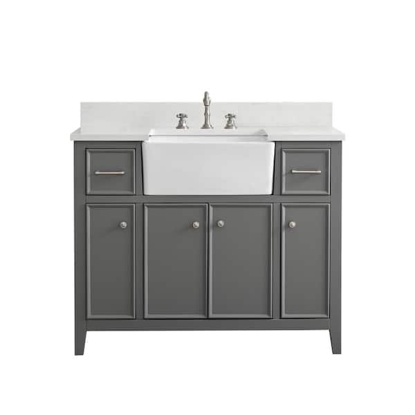 Casey 42 in. W x 22 in. D Bath Vanity in Gray with Engineered Stone Vanity Top in Ariston White with White Sink