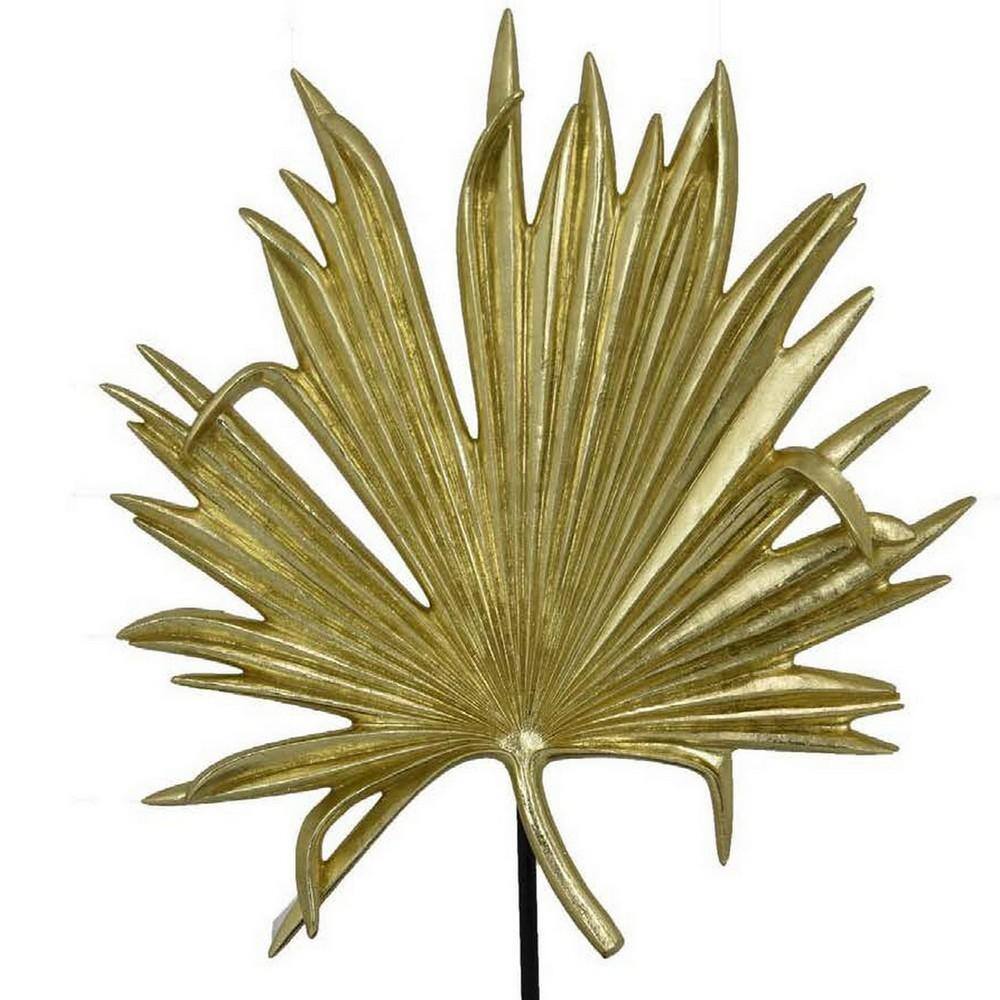 Gold Palm Leaf Resin Decorative Sculpture with Black Base