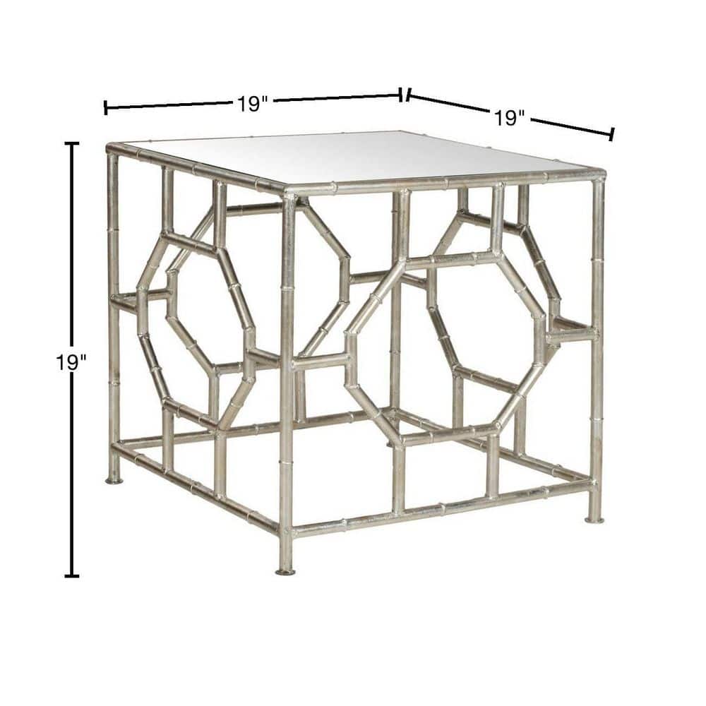 Chic Rory Silver Square Mirrored Accent Table with Faux Bamboo Base