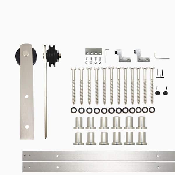 HOMACER 15 ft./180 in. Brushed Nickel Non-Bypass Sliding Barn Door Hardware Kit Straight Design Roller for Single Door
