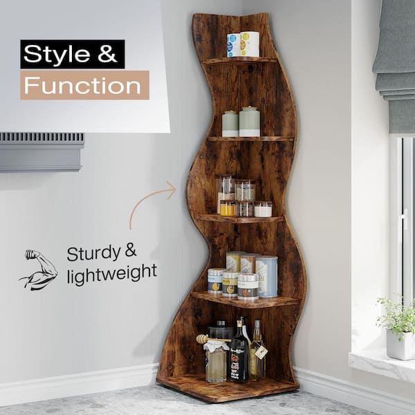 BYBLIGHT Eulas 69.8 in. Tall Brown Engineered Wood 5-Shelf