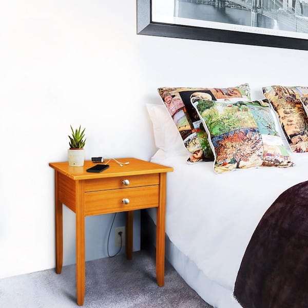 Casual Home Honey OakLucia Nightstand with USB Port