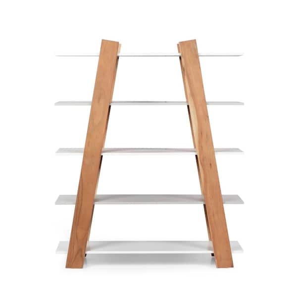 Noble House Barlum 57 in. Natural Wood 5-Shelf Etagere Bookcase with Open Back