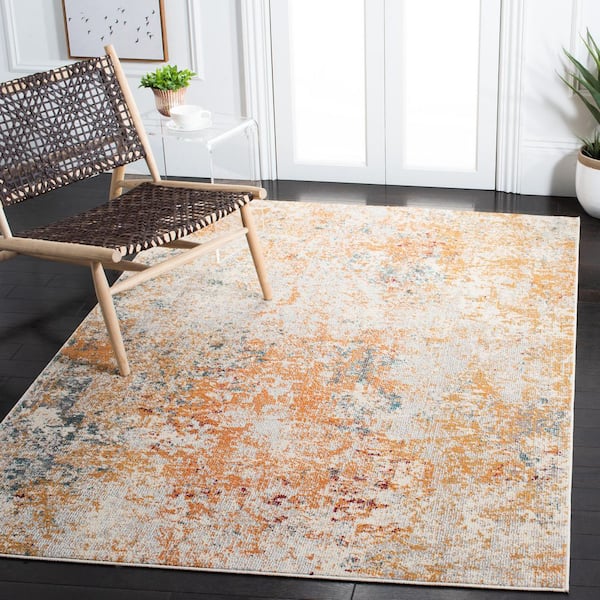 Madison Ivory/Orange 6 ft. x 9 ft. Geometric Abstract Area Rug