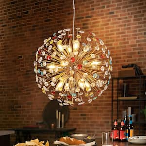 Romilda 12-Light Gold Glam Round Sputnik Starburst Colorful Beaded Pendant Firework Globe Dandelion Crystal Chandelier