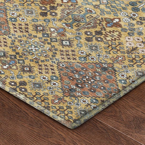 Mayfield Premium Machine Washable Abstract AMF2478 Gold 5 ft. x 7 ft. 6 in. Area Rug