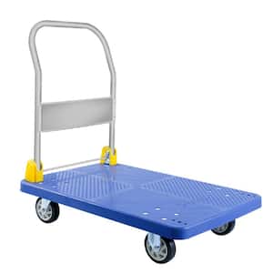 Blue Metal Foldable Platform Truck with 880lb Weight Capacity and 360 Degree Swivel Wheels