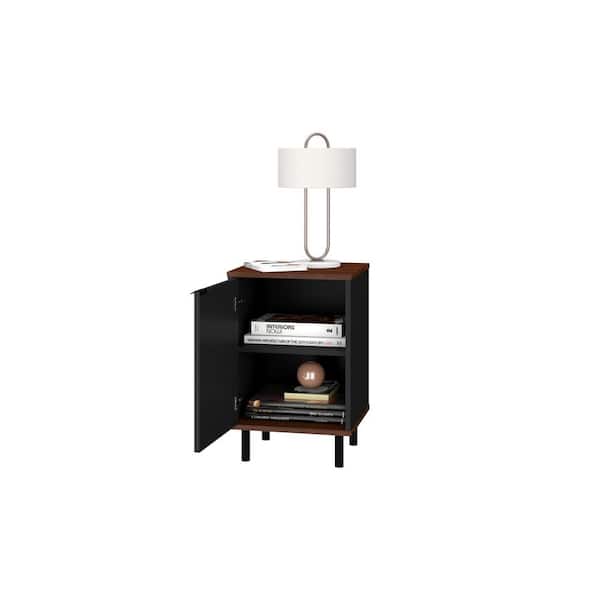 Manhattan Comfort Mosholu Black and Nut Brown Nightstand with 2 Shelves