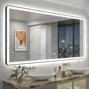 72 in. W x 36 in. H Rectangular Framed Front & Back LED Lighted Anti-Fog Wall Bathroom Vanity Mirror in Tempered Glass