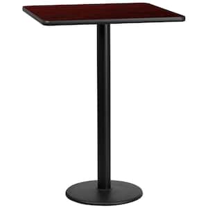 30 in. Square Mahogany Laminate Table Top with 18'' Round Bar Height Table Base