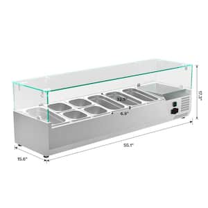 55 in. W 8-Pan 1.6 cu. ft. Commercial Countertop Refrigerator Condiment Prep Station in Stainless Steel